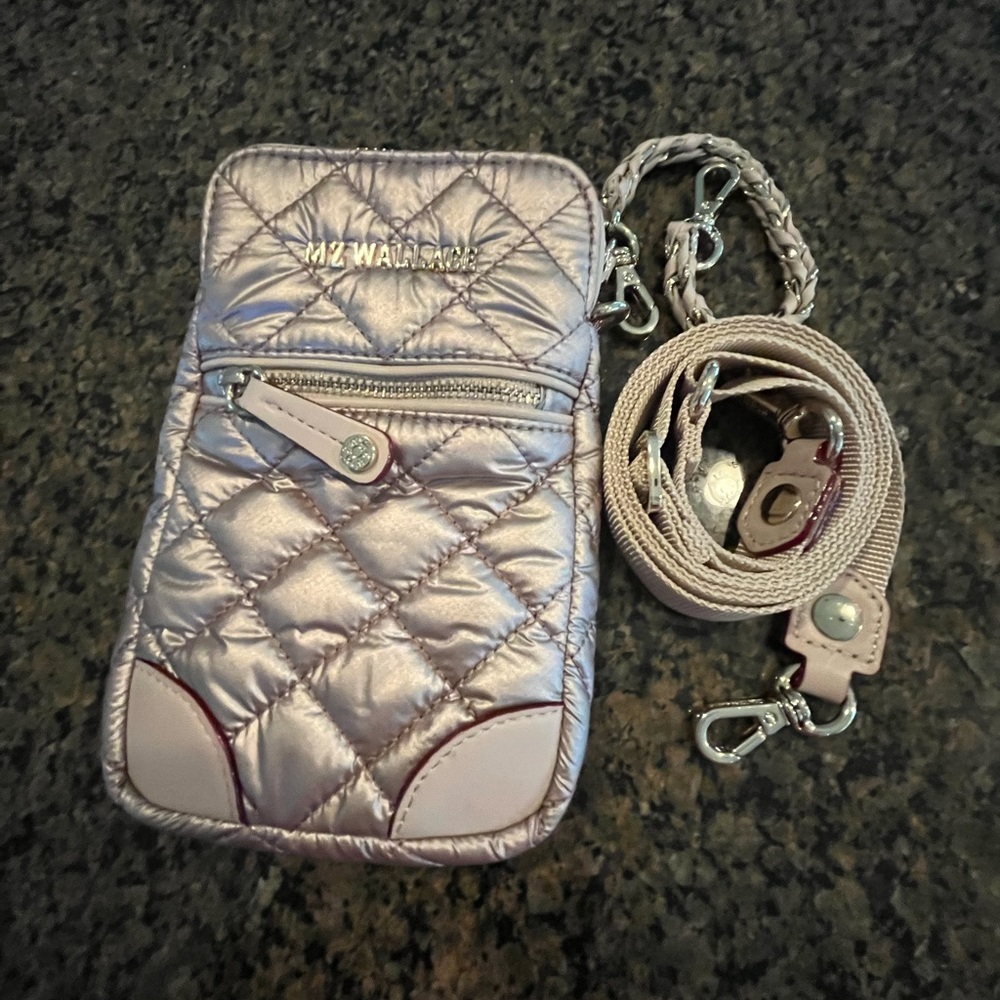 Like new MZ Wallace Pale Rose Gold Micro Crosby Quilted Crossbody Bag